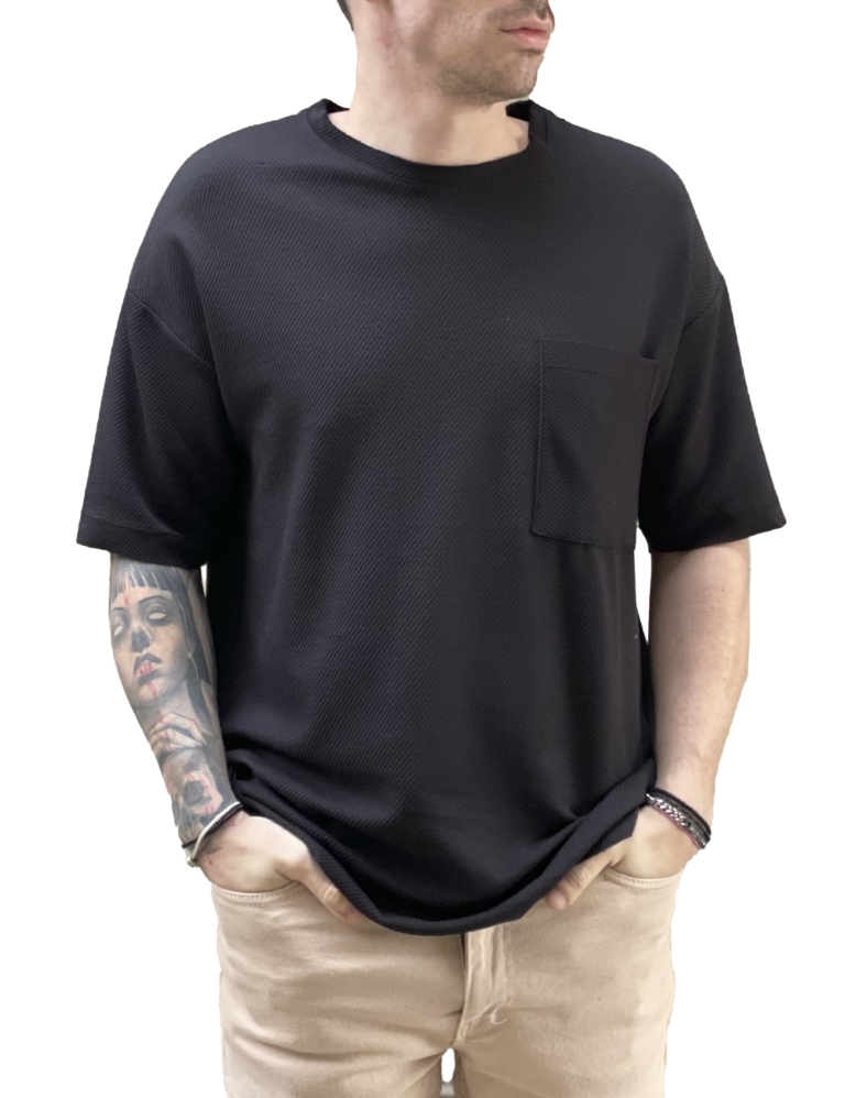 Ανδρική μαύρη κοντομάνικη μπλούζα Oversized με τσεπάκι TST2057 φωτογραφία